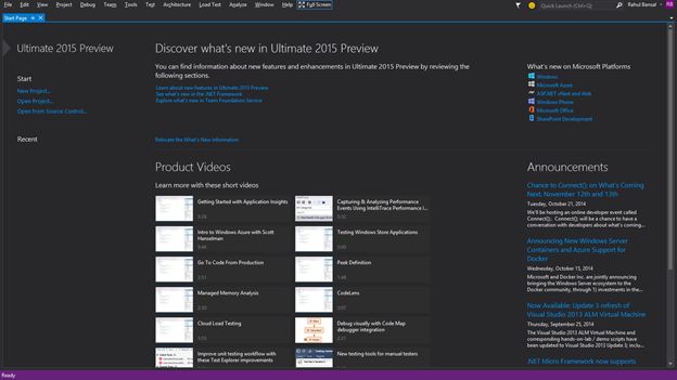 Visual Studio Ultimate 2015 Previe